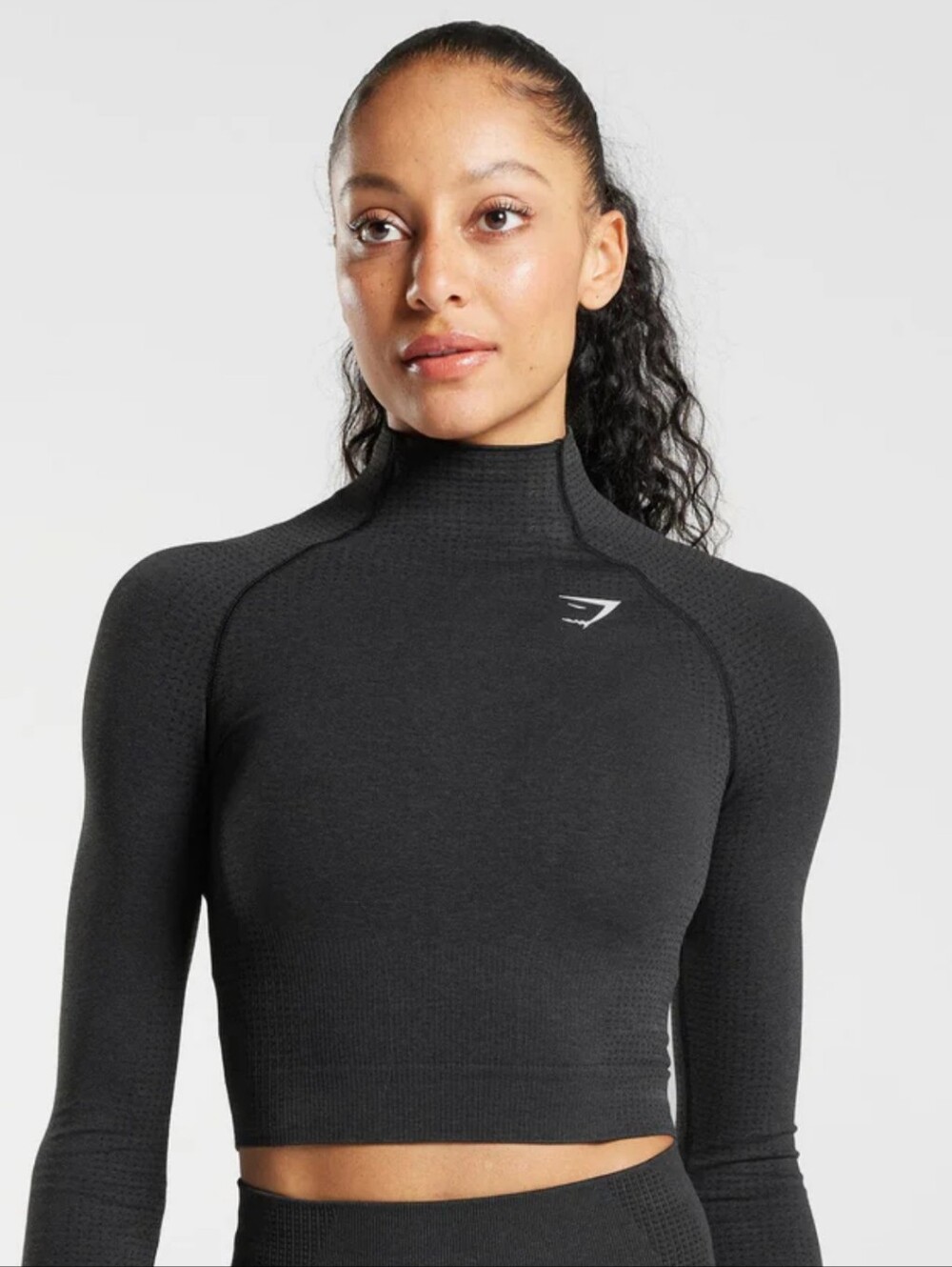 Gymshark Vital High Neck Midi Long Sleeve Crop Top Black Small